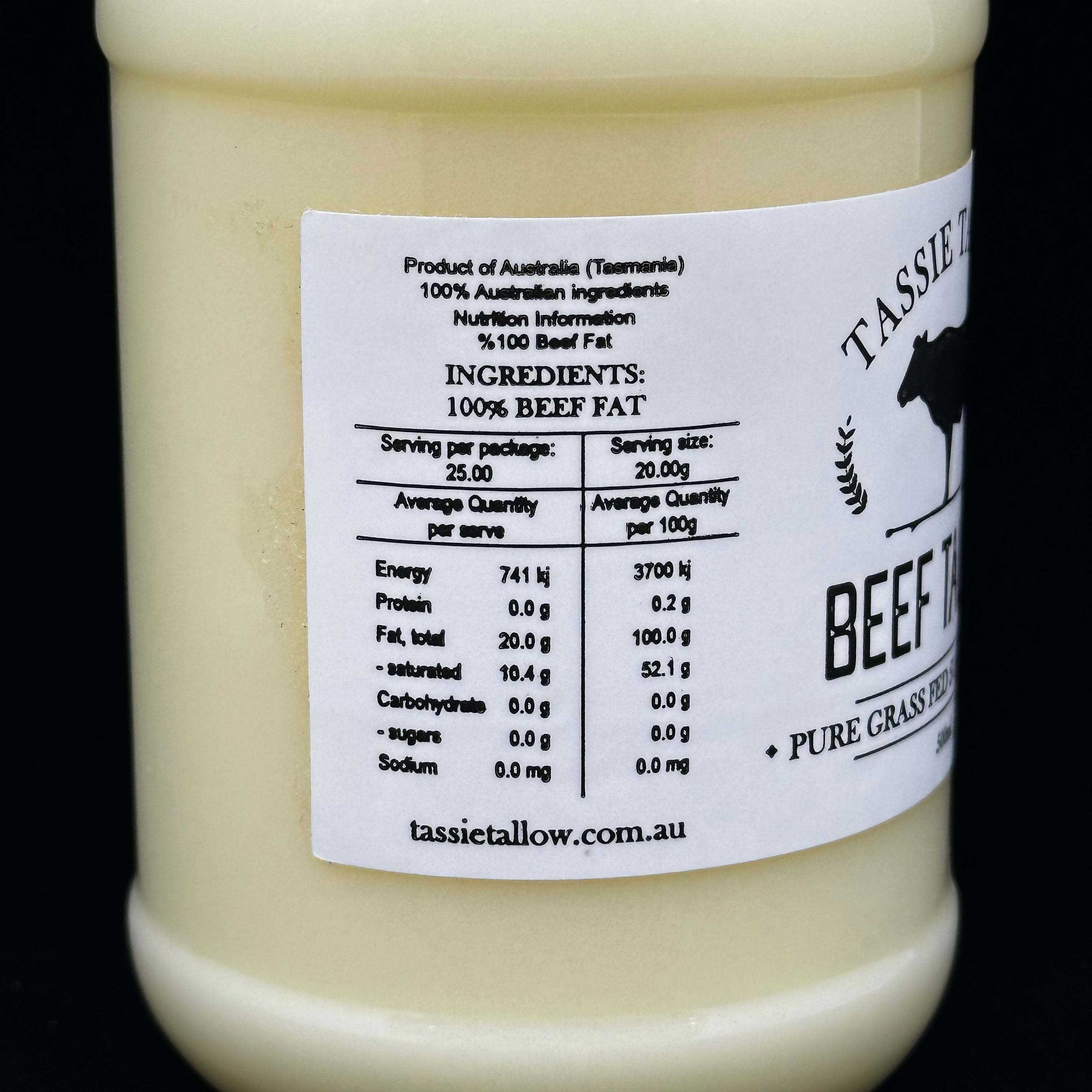 Beef Tallow 500mL ingredients panel