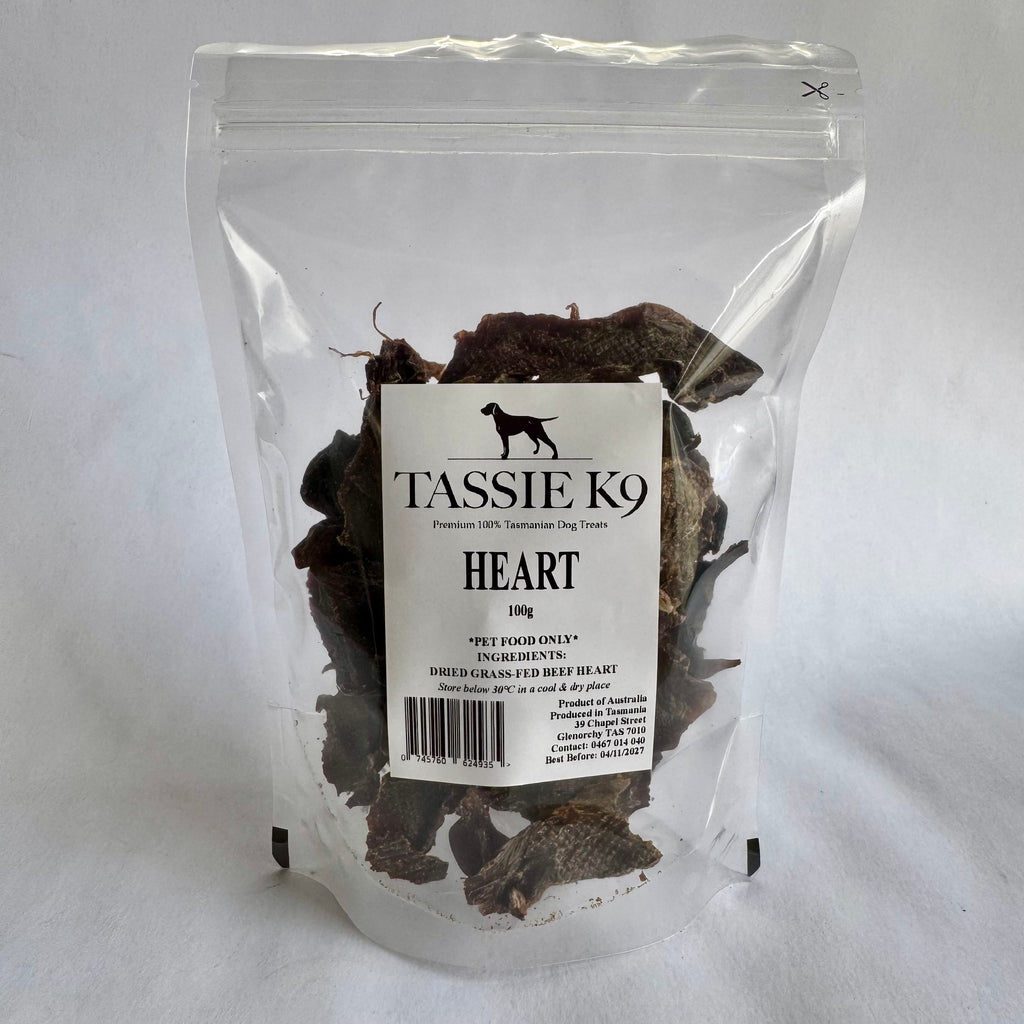 Tassie K9 heart pet treat package on a white background