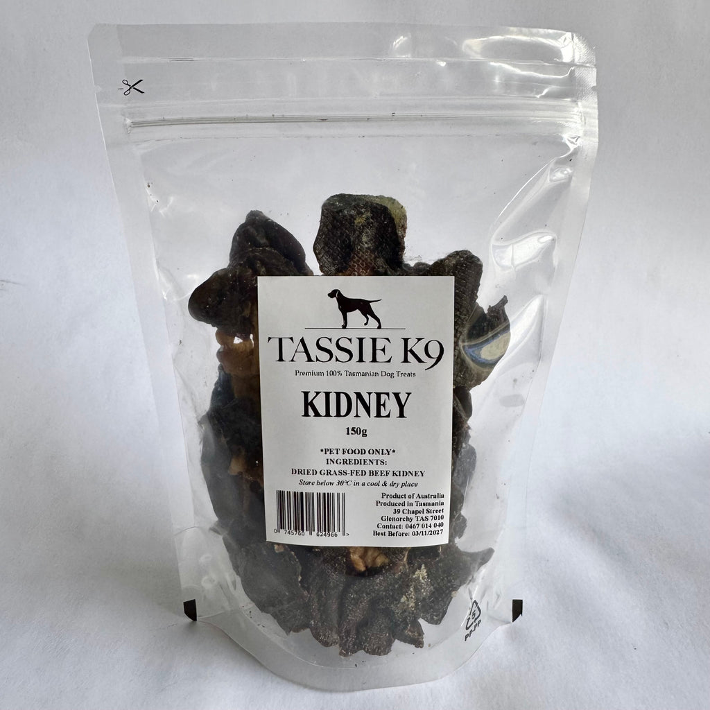 Package of Tassie K9 dog food with a label on a white background