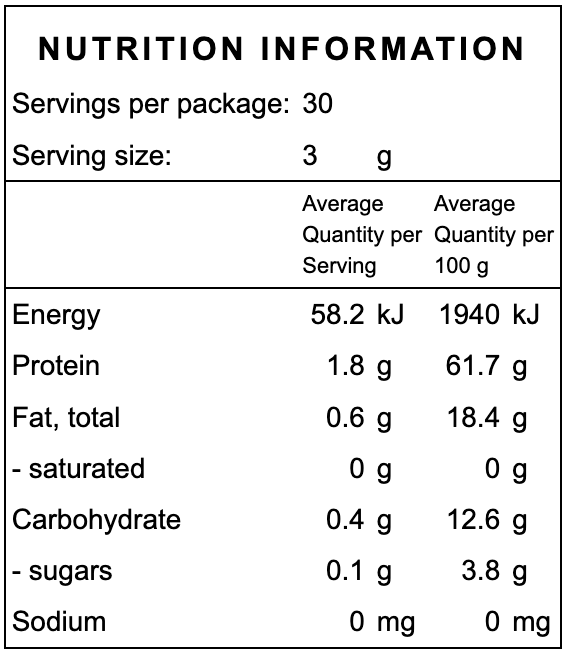 beef liver powder 90g nutritional information profile