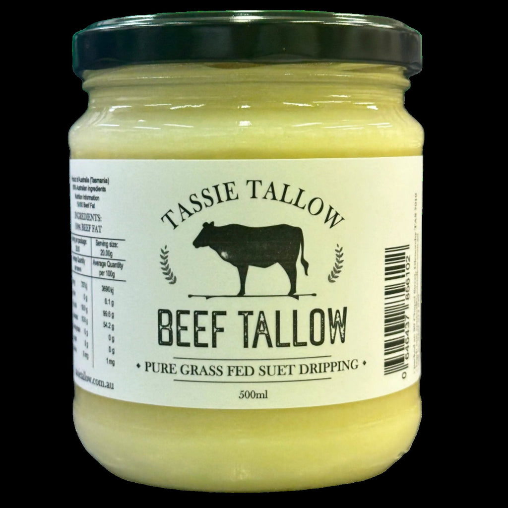 beef tallow 500mL in glass - front view