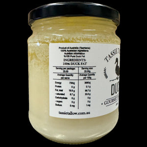 duck fat in 500mL glass - side view