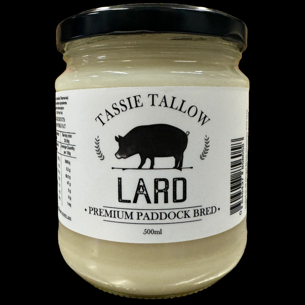 pork lard 500mL in glass - front view