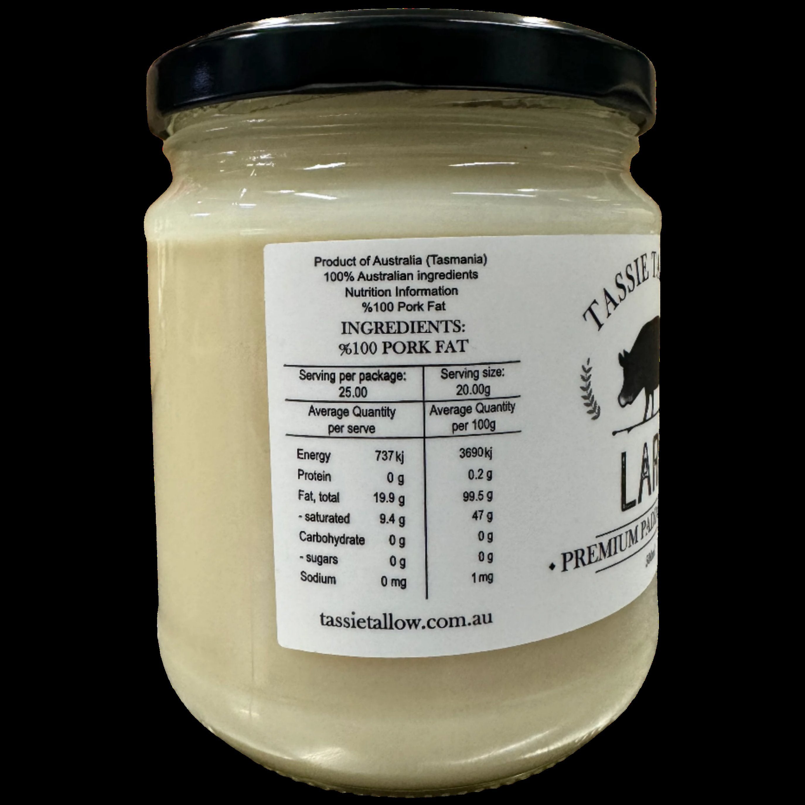 pork lard 500mL in glass jar - side view