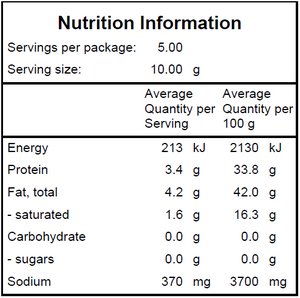 Nutritional Information Panel, Pork Crackling, 50g