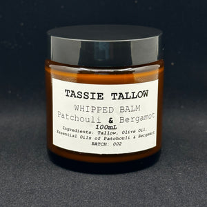 whipped tallow balm with patchouli & bergamot essential oils 100ml