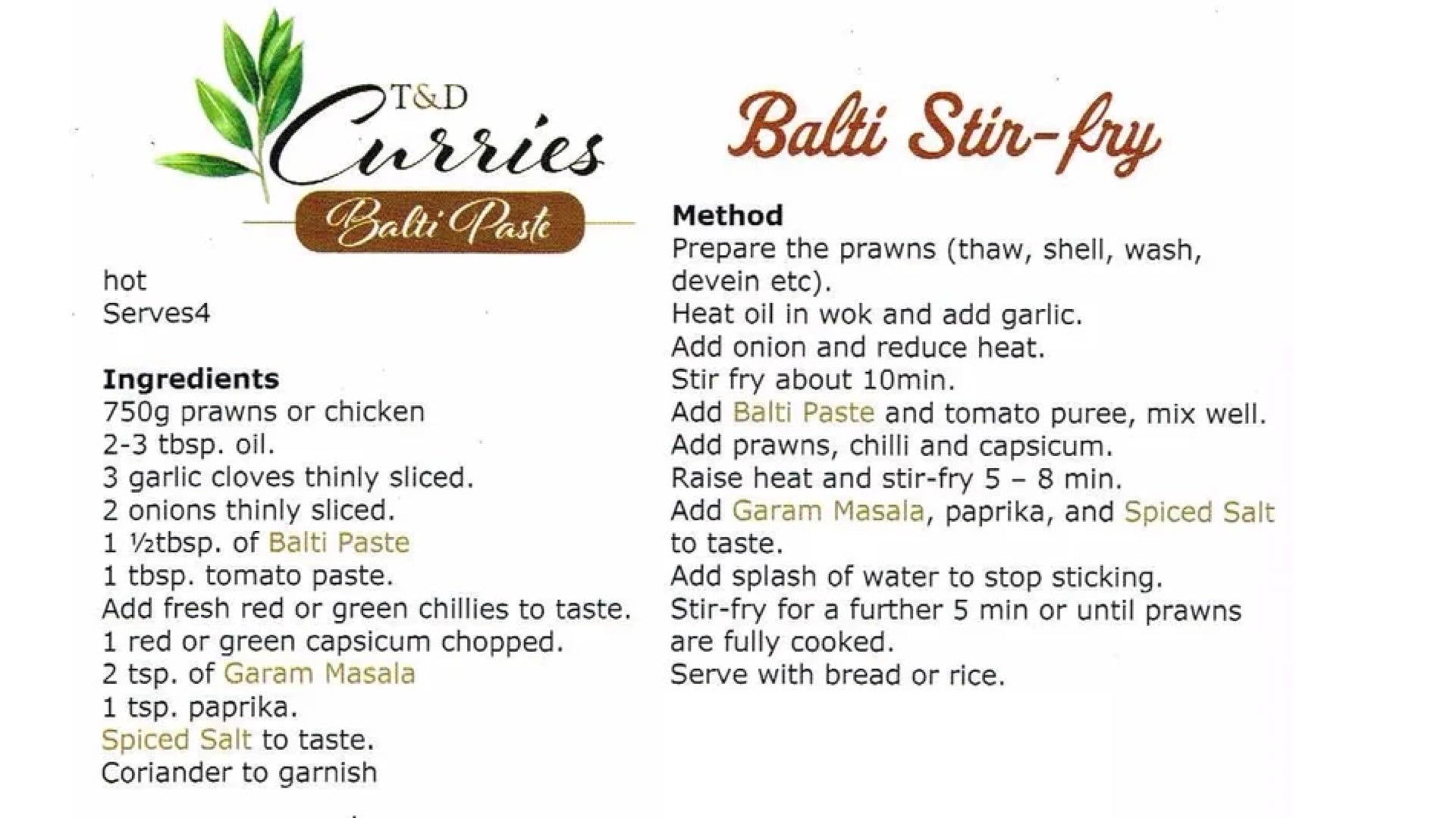 Balti Stir-Fry Recipe Card